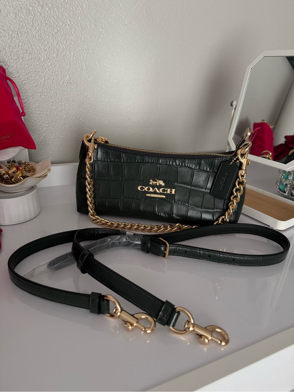 Coach Charlotte Shoulder Bag (Style
CL656) - Croc Embossed Amazon Green Leather